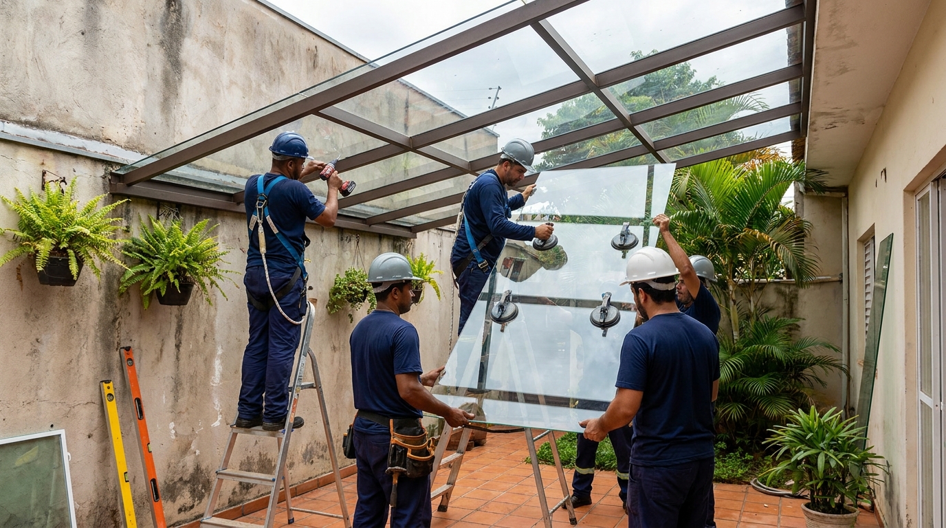 Instalação de cobertura de vidro em Recife-PE