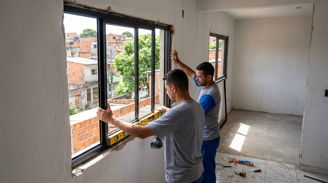 Esquadria de alumínio em obra em Recife-PE