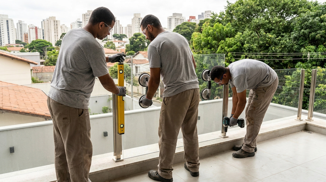Guarda-corpo em terraço alto com vista cidade em Recife-PE