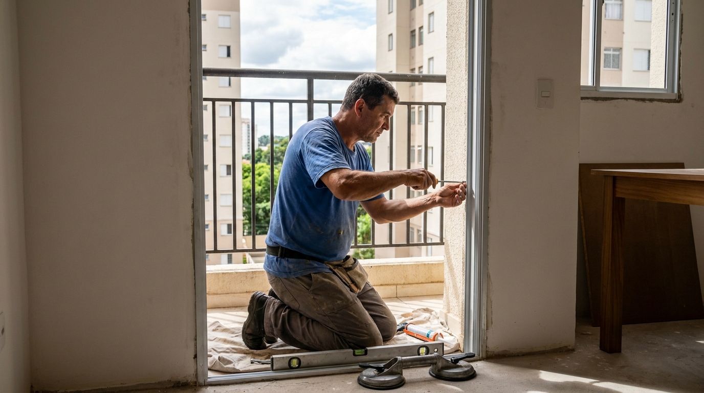 Janela de vidro em apartamento alto em Recife-PE